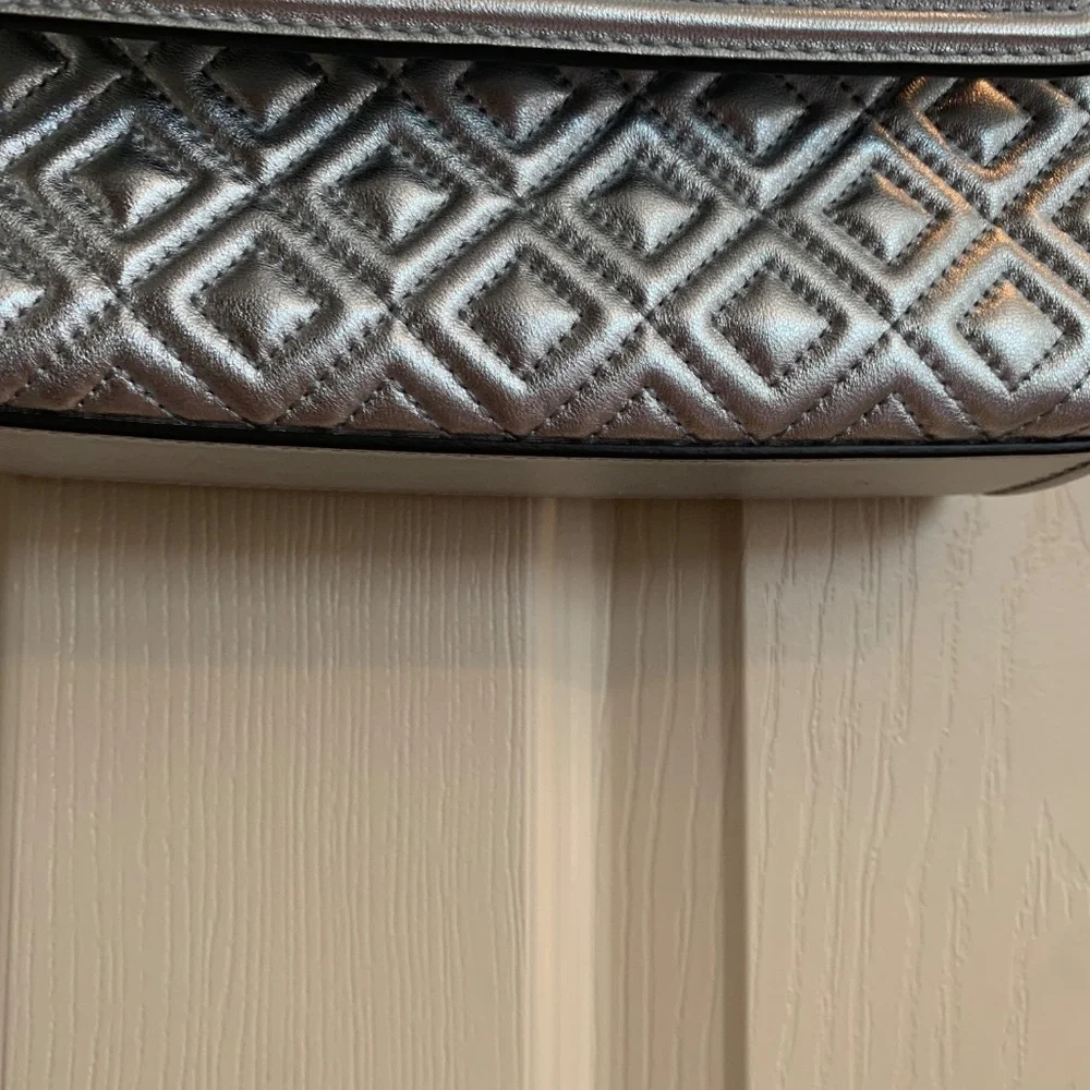 Tory Burch Silver Small Fleming Shoulder Handbag